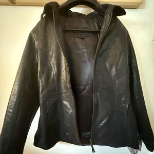 Women's Black Leather Zip-Front Jacket by